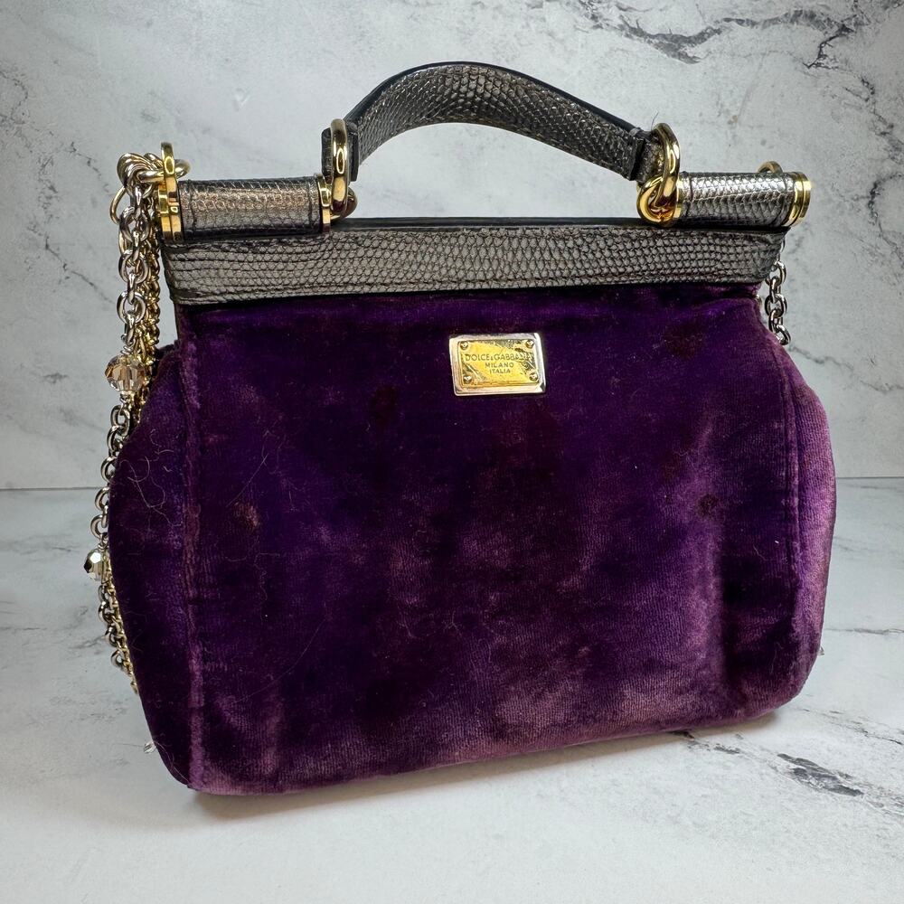 Dolce & Gabanna Velvet Bag Miss Sicily Runway purse Rare 2016 Lizard Metal D&G - Picture 5 of 16